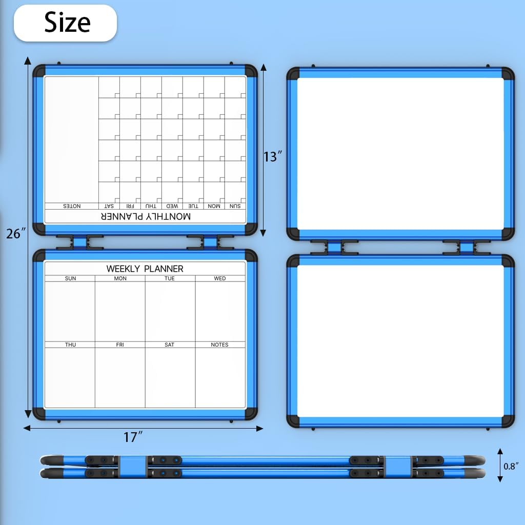 4 Sided Foldable Whiteboards Calendar, 17"x13" Desktop Whiteboard, Integrating with Monthly and Weekly Planner, Multi-Functional Whiteboard Suitable for Home, School and Office.