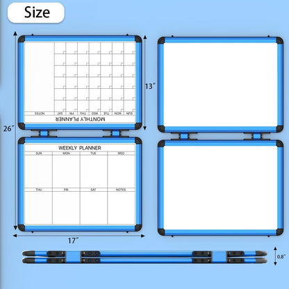 4 Sided Foldable Whiteboards Calendar, 17"x13" Desktop Whiteboard, Integrating with Monthly and Weekly Planner, Multi-Functional Whiteboard Suitable for Home, School and Office.