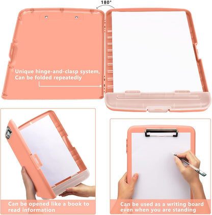 Clipboard with Storage, A4 Binder Nursing Clipboards with Pen Holder, Heavy Duty Storage Clipboards with Low Profile Clip, Clipboard Folder Side-Opening, Smooth Writing Clip Board (Pink Orange)