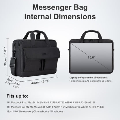 RAINYEAR 15.6 Inch Laptop Messenger Bag Laptop Briefcase with Pockets for Men, Protective Large Capacity Business Work Laptop Carrying Case Shoulder Bag for Computer Notebook PC, Black