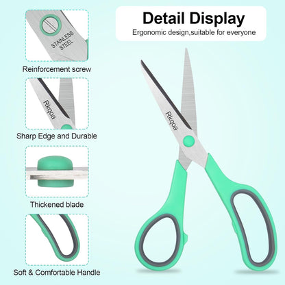Red Scissors Bulk, Rkqoa 8" All Purpose Scissors Pack of 6- High Performance and Designed for Comfort and Cutting - Sharp to Cut but Soft to Hold. Perfect for Art, Crafts and the Office