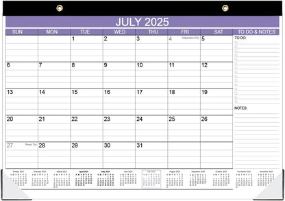 2025-2026 Desk Calendar - 18 Months Calendar from July 2025 - December 2026, Desk Calendar 2025-2026 with to-do List, 12" x 17", Purple