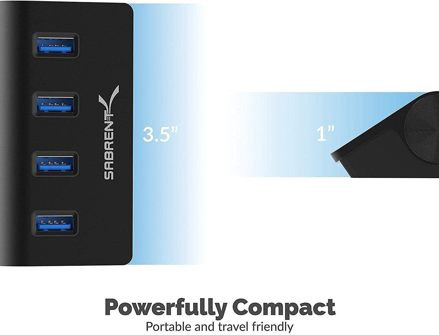 SABRENT 4-Port USB 3.0 Hub - Aluminum Design, Portable Data Hub with 2.5ft Cable for iMac, MacBook, PC - Black (HB-MC3B)