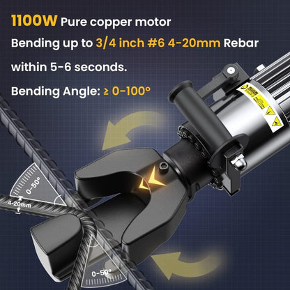 Anbull 1100W Electric Rebar Bender,Hydraulic Rebar Bending Machine Bending up to 3/4 Inch #6 20mm Rebar, Rebar Bending Angle 0-100 Degrees