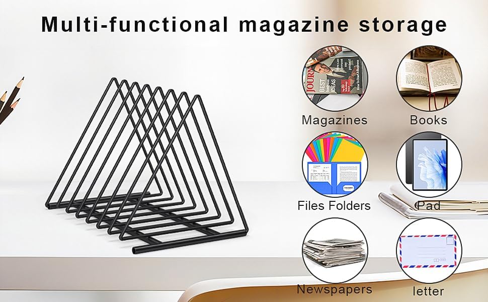 2 Pack Triangle Desk File Organizer, 7 Slots Metal File Sorter Magazine Holder Document Rack,Desktop Bookshelf Organizer for Office Home School,Black
