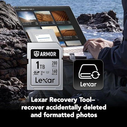 Lexar 1TB Armor Silver PRO SDXC Memory Card, UHS-II, C10, U3, V60, 6K UHD, Up to 280MB/s Read, Stainless Steel, for Professional Photographer, Videographer, Enthusiast (LSDAMSP001T-RNNNU)