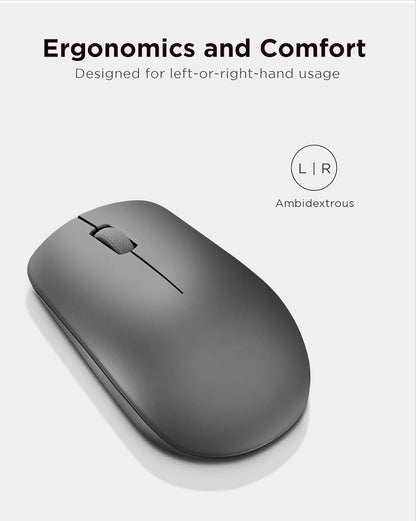 Lenovo 530 Full Size Wireless Computer Mouse for PC, Laptop, Computer with Windows - 2.4 GHz Nano USB Receiver - Ambidextrous Design - 12 Months Battery Life - Graphite Grey