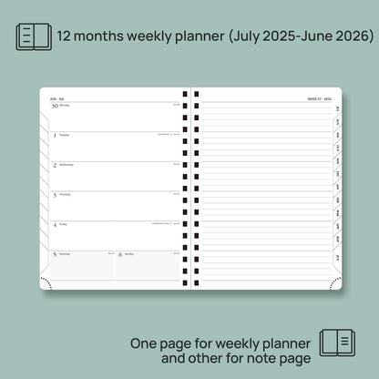 POPRUN Planner 2025-2026 Weekly Notebook (Medium 8.5''x 6.5''), Academic Calendar (JUL.25 - JUN.26) Appointment Book with Monthly Tabs, Spiral Soft Cover, Inner Pocket, 100 GSM - Claret