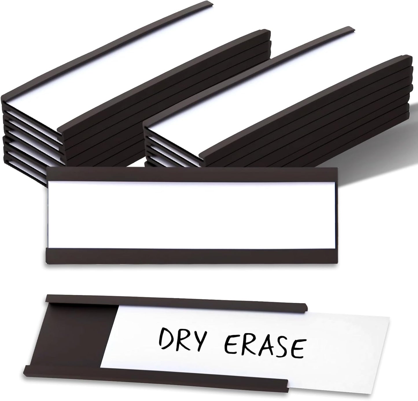 50 Pack Magnetic Label Holders, 'C' Channel Magnets Card Holders with Dry Erase Insert Label Card for Metal Racks and Shelves (1" x 3")