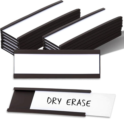 50 Pack Magnetic Label Holders, 'C' Channel Magnets Card Holders with Dry Erase Insert Label Card for Metal Racks and Shelves (1" x 3")