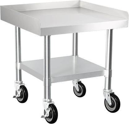 HARDURA Stainless Steel Equipment Work Stand 24" x 24" Prep Table with Under Shelf and Caster for Commercial & Workplace, Home, Hotel, Garage