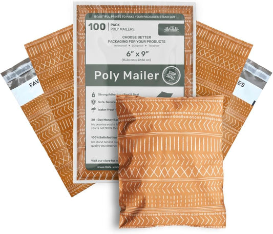 Poly Mailers 6x9 Inch 100 Pack Small Shipping Bags Strong Thick Mailing Envelopes | Self Sealing Adhesive | Waterproof & Tear Resistant | Small Business Packaging for Clothing - Boho Brown