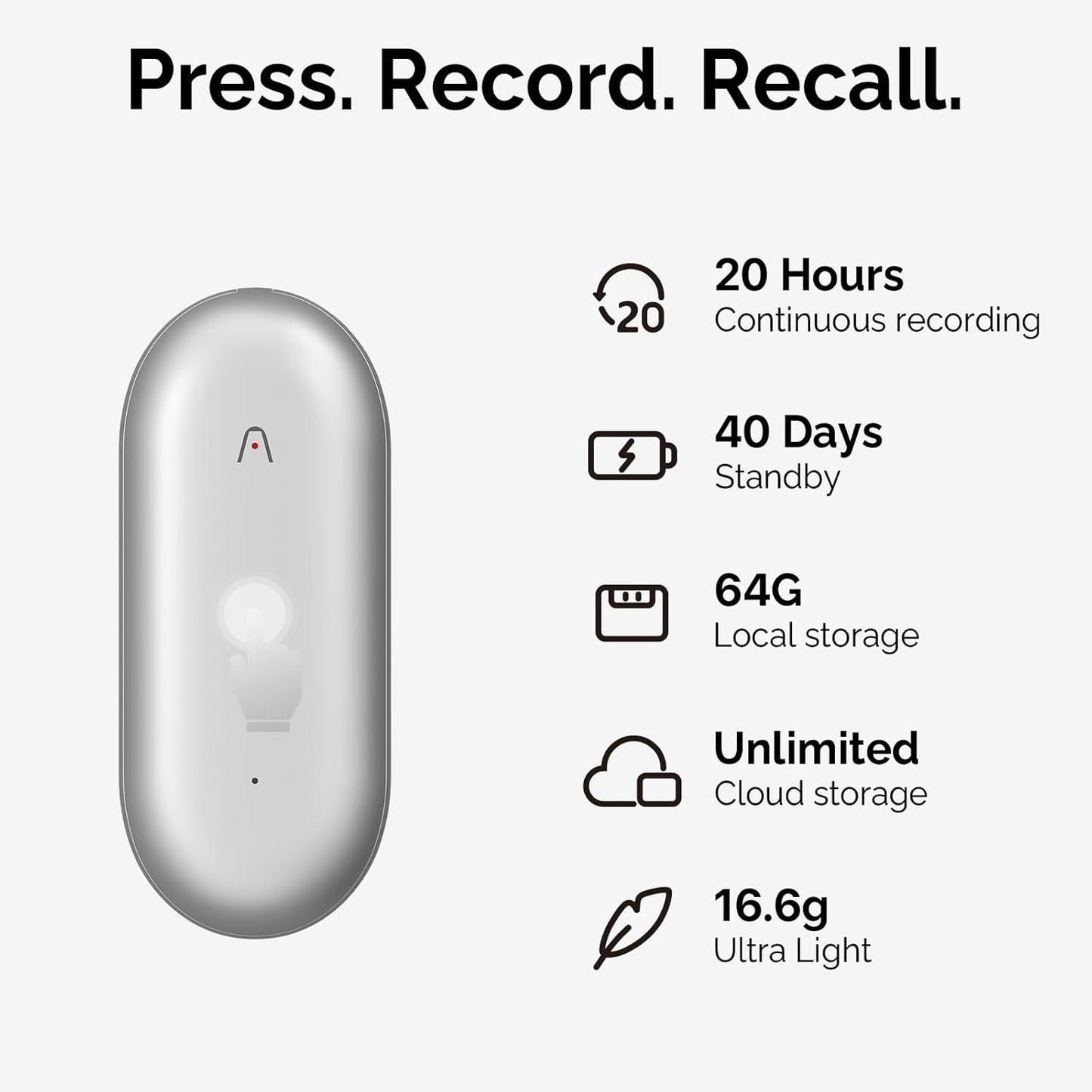 NotePin AI Voice Recorder, Voice Recorder with Neck Strap Lanyard, Transcribe & Summarize with AI Technology, 64GB Memory
