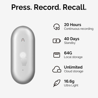 NotePin AI Voice Recorder, Voice Recorder with Neck Strap Lanyard, Transcribe & Summarize with AI Technology, 64GB Memory