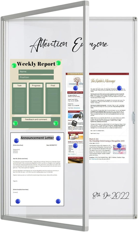 Lockable Magnetic Whiteboard Enclosed Bulletin Board – 36x24 Inch Aluminum Frame Notice Board with Acrylic Door Wall-Mounted Dry Erase Display for Home, Office, School & Lobby