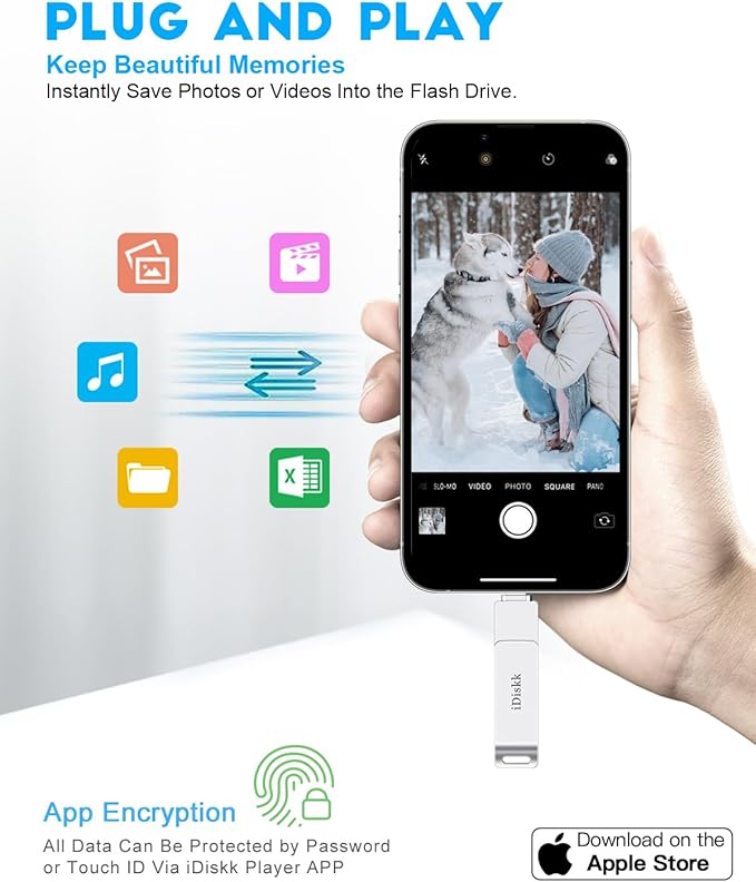 App-le Certified 1TB iPhone 17 iDiskk Photo Vault for iPhone USB Storage Photo Flash Drive Transfer Stick for iPhone Picture External Storage iPad Lightning USB C Android Photo Storage Photo Stick