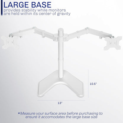 VIVO Dual LED LCD Monitor Mount, Free-Standing Desk Stand for 2 Screens up to 27 Inch, Fully Adjustable Arms with Max VESA 100x100mm, Extra Large Base, White, STAND-V002FW