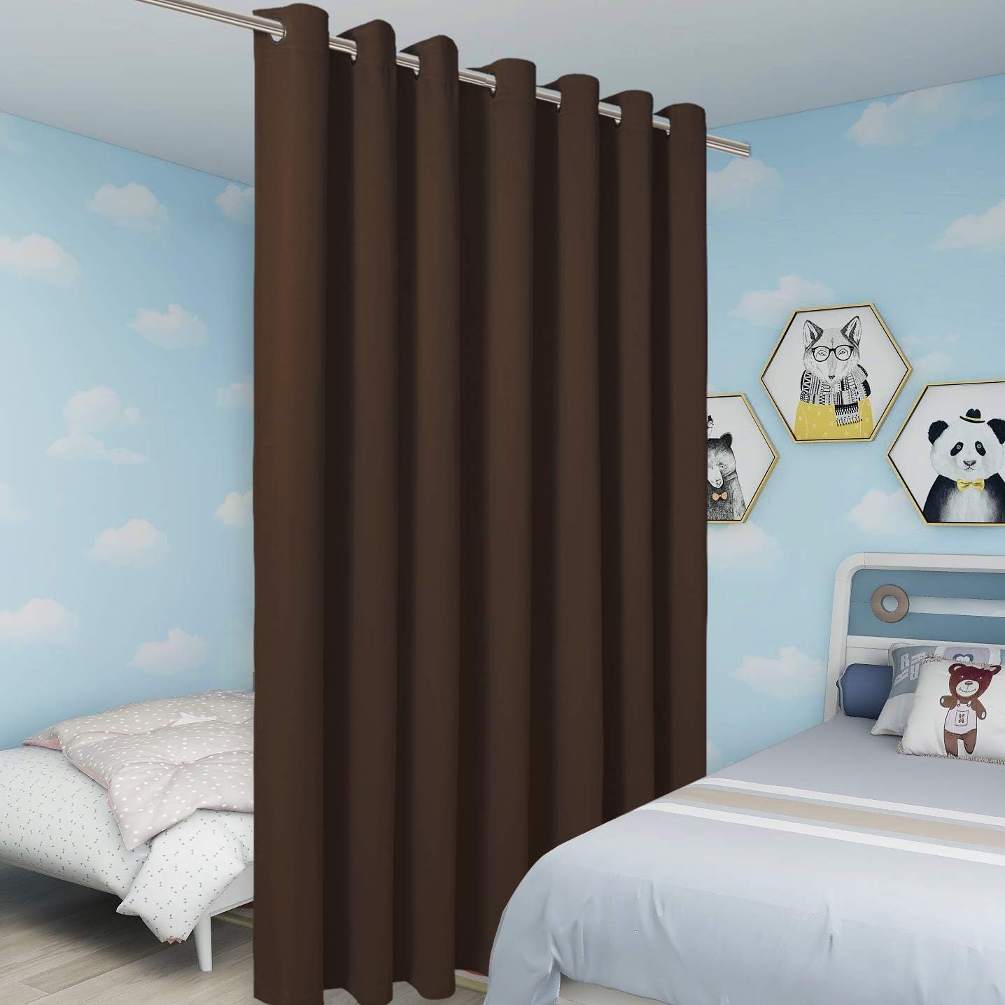 BONZER Extra Wide Room Divider Curtain Screen Partitions Total Privacy Wall Noise Reducing Blackout Curtains for Living Room, 96L x 120W Inch (8L x 10W ft), 1 Panel, Chocolate
