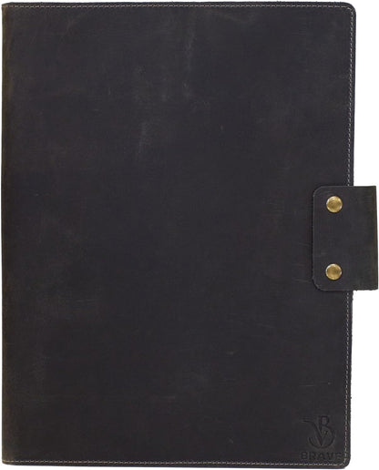 Leather Portfolio Folder - Genuine Leather Document Organizer with Multiple Pockets and Pen Holder – Business Padfolio for A4 Letter Size Papers, Professional Resume or Meeting Use (Charcoal)