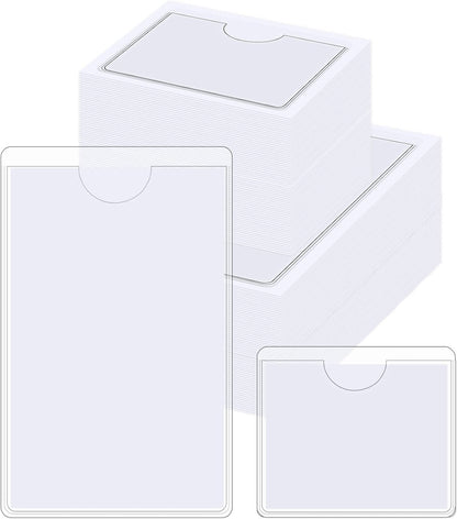 Outus 100 Pcs Clear Self Adhesive Pockets - Bin Labels for Storage Bins, Pocket Label Sleeves, Plastic Index Card Holder with Top Open for Organizing Bins Box Drawer(2 x 3.75, 2 x 1.5 Inch)