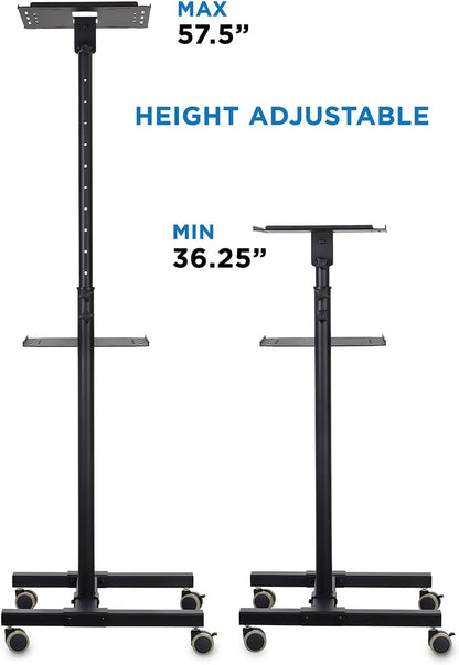 Mount-It! Mobile Projector and Laptop Stand (2 Shelves), Rolling Cart with Ventilated Tray, Heavy Duty, Height Adjustable Laptop and Projector Presentation Trolley, Black