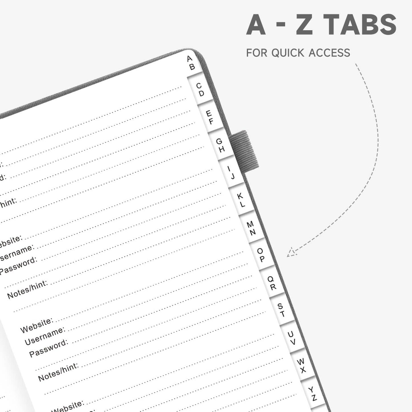 Password Book with Alphabetical Tabs – Hardcover Internet Address & Password Organizer – Password Keeper Notebook for Computer & Website – 7 x 10" Log-in Password Journal w/Thick Paper (Grey)