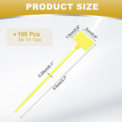 uxcell 100 Pcs Cable Label Marker Tags, Nylon Cable Zip Tie Tags 4.3 Inch Writable Self-Locking Wire Labels Zip Ties for Organization Marking, Yellow