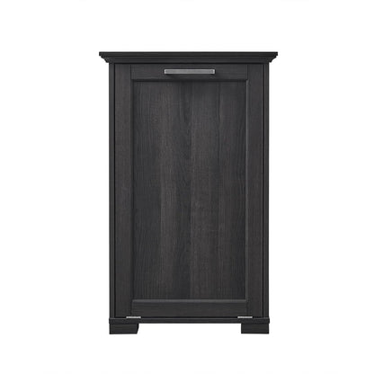 OLD CAPTAIN Wooden Tilt Out Trash Cabinet, Hidden Trash Can Kitchen Holds 10 Gallons (Dark Brown+Black Top Panel)