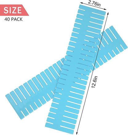 40Pcs Drawer Dividers, Adjustable Drawer Organizer for Socks, Underwear, Makeup, Can Help Tidy Kitchen, Bedroom, Dresser Blue
