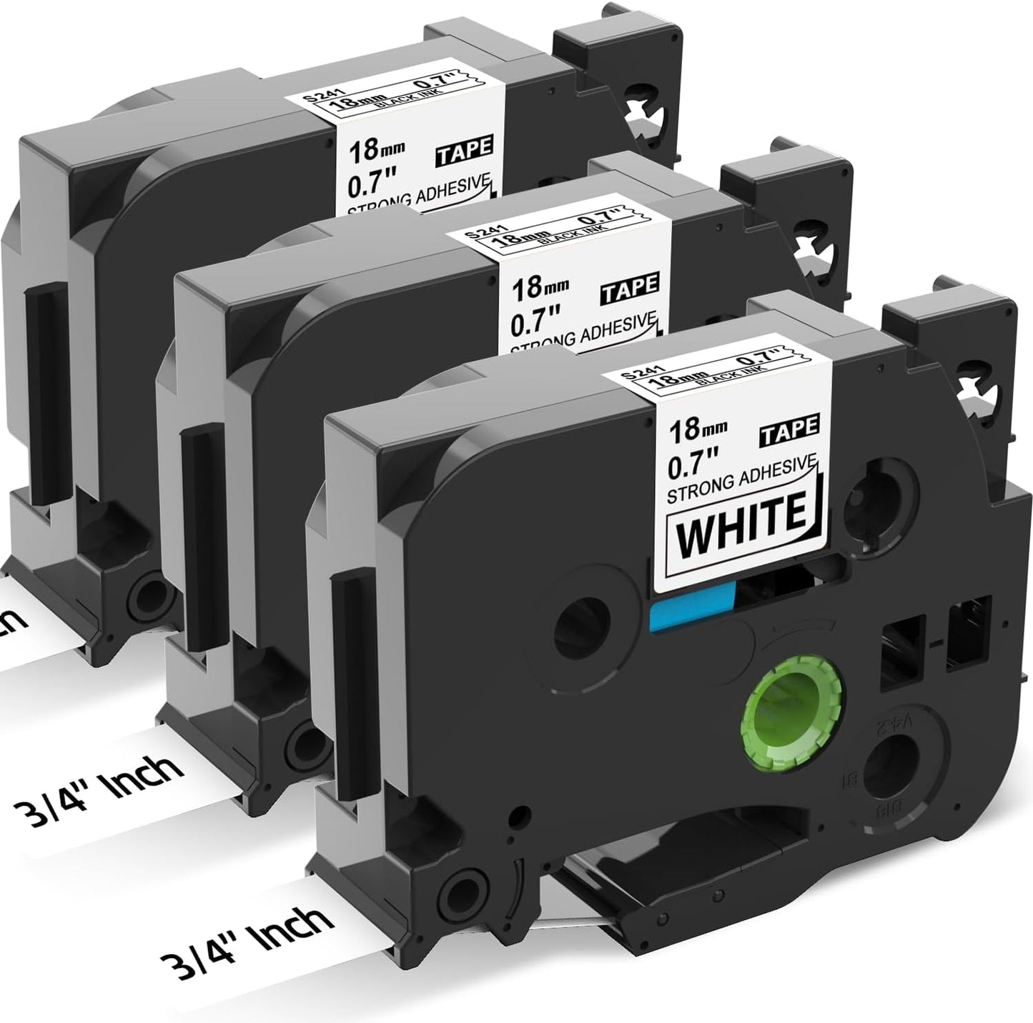 TZe-S241 18mm Extra Strength Adhesive Tape Replacement for Brother TZeS241 TZ Tape 18mm 0.7 Strong Adhesive Black on White 3/4" for Brother P Touch PTD400 PTD410 PTD400AD PTD600 PT1750, 3-Pack