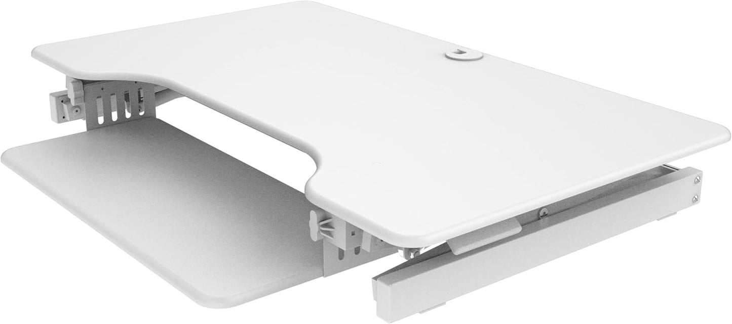 Rocelco 40" Large Height Adjustable Standing Desk Converter - Quick Sit Stand Up Dual Monitor Riser - Gas Spring Assist Computer Workstation - Retractable Keyboard Tray - White (R DADRW-40)