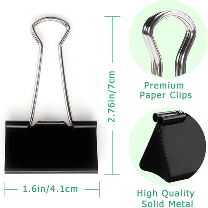 ZZTX Large Binder Clips Paper Clamps Clips Black, 1.6 Inches, 12 Pack