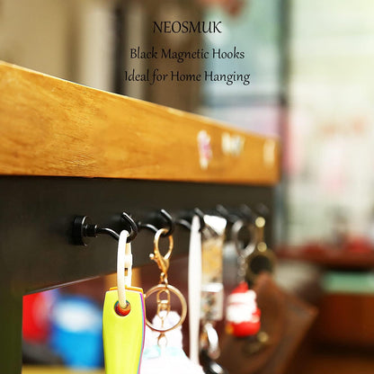 Neosmuk Black Magnetic Hooks,30lb Heavy Duty Earth Magnets with Hook for Refrigerator, Extra Strong Cruise Hook for Hanging, Magnetic Hanger for Curtain, Grill (Black, 4 Pack)