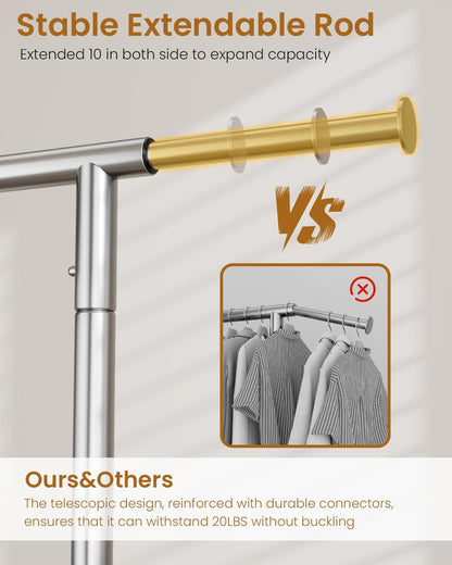 Heavy Duty Clothing Rack, Metal Clothes Rack Load 450 LBS, Rolling Coat Racks for Hanging Clothes with Lockable Wheels, Wardrobe Closet Garment Racks for Bedroom, Silver