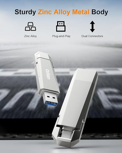 256G External Portable SSD USB Solid State Drive, Up to 1000MB/s 3.2 Gen 2 Solid State, Type C + USB A Dual Drive for iPhone15,16/ipad/Mac/Android/Windows Laptops, Silver