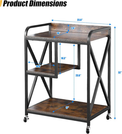 Large Printer Stand, X-shaped Printer Stand with Storage, 24"W x 17"D x 32"H, Mobile Printer Table with Wheels for Home Office, Rolling Cart for Computer Tower, Printer and Shredder, Bearing 300lbs