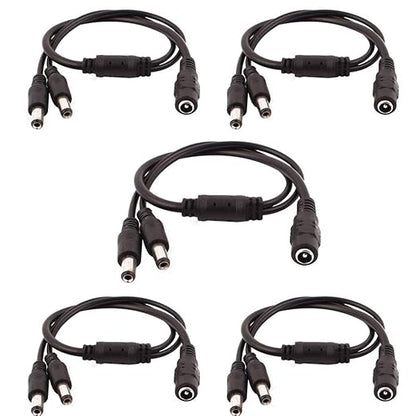 DC Power Splitter Security Camera Power Splitter 12V CCTV Power Cable (1 Female to 2 Male 5.5mm X 2.1mm, 5Pack)