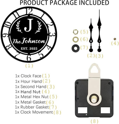 Personalized Metal Clock Sign, Custom Metal Clock,Personalized Gift, Black Gold and Silver Color Options, Housewarming Gift, Living Room Decor