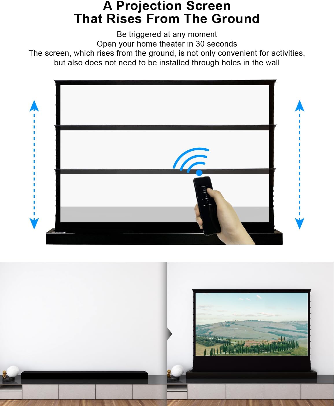 VIVIDSTORM-4K Movie Projector Screen S 84 Inch Sound Transparent Perforated Floor Rising White Fabric 4k HD Ready Home/Movie Theatre Work with Normal Throw Projector, VSDSTPW84H