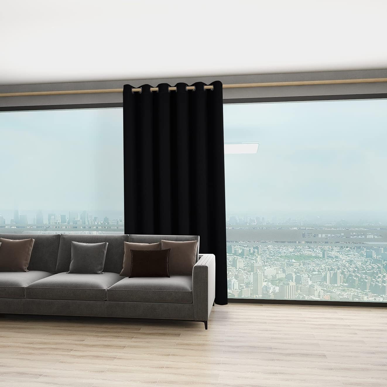 BONZER Room Divider Curtain Grommet Thermal Insulated Wide Blackout Curtains for Bedroom Living Room, 108L x 70W Inch (9L x 5.8W ft), 1 Panel, Black