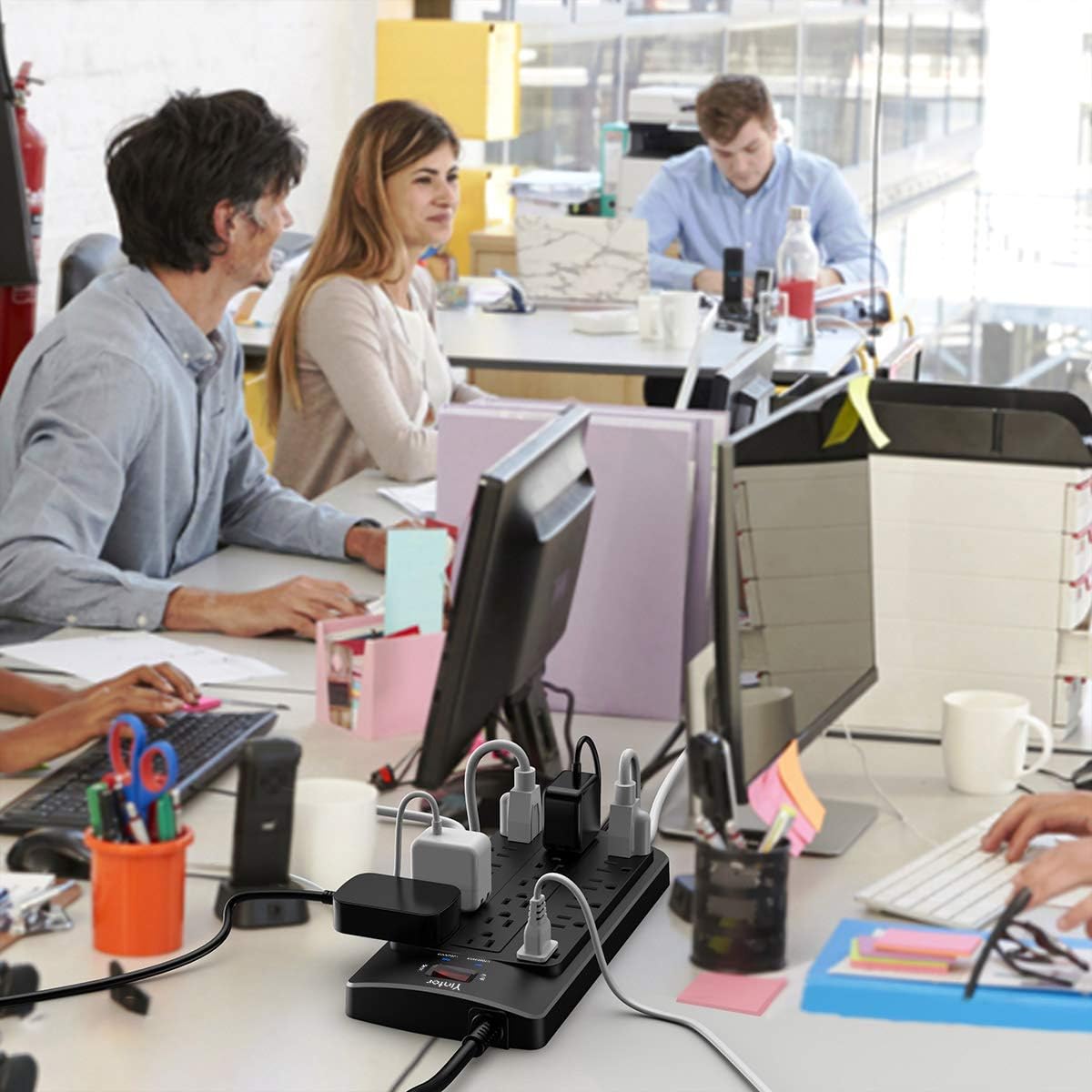 6FT Yintar Surge Protector Power Strip - Flat Plug Extension Cord with 18 AC Outlets for Home, Office, Dorm Essentials, 2100 Joules, ETL, Black