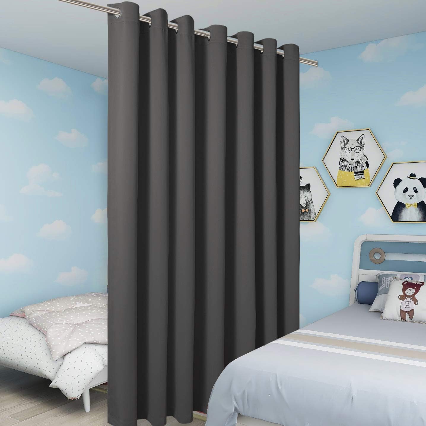 BONZER Extra Wide Room Divider Curtain Total Privacy Wall Grommet Top Thermal Insulated Blackout Curtains for Slide Window, 108L x 120W Inch (9L x 10W ft), 1 Panel, Dark Grey