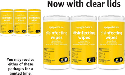 Amazon Basics Wipes, Lemon Scent, for Sanitizing, Cleaning & Deodorizing, 255 Count (3 Packs of 85)