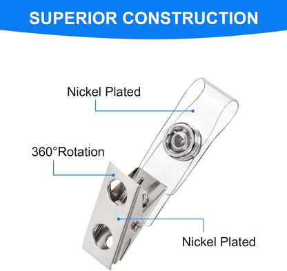 WUWEOT 300 Pack Metal ID Badge Clips, Double Hole Alligator Strap With Clear PVC Straps for Name Tags, Cards and Cage Badge Holders, Office Supplies
