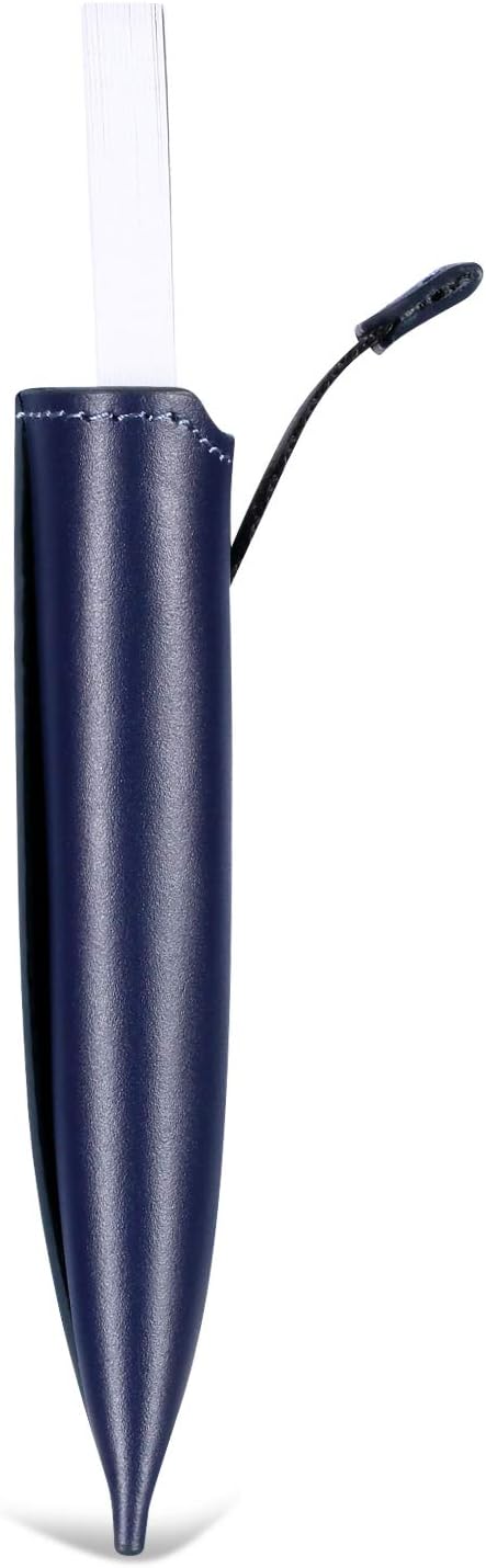 HISCOW Business Card Holder with Flap for Dispensing Cards - Italian Calfskin (Dark Blue)