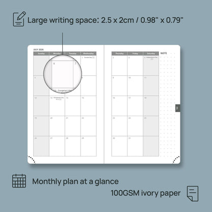 POPRUN Weekly Planner 2026 Pocket Size Calendar (4" x 6.25") 12 Months Notebook with Horizontal Layout, Leather Soft Cover, Inner Pocket, 100GSM Thick Paper, Pen Holder - Brown