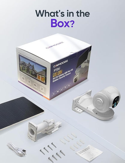 4G LTE Cellular Security Camera Outdoor 2.5K QHD, No WiFi 24/7 Recording, vSIM & 64GB SD, 8W Solar Panel Powered, Pan Tilt AI Person/Animial/Vehicle Tracking, Color Night Vision, IP67 Cold-Resistant