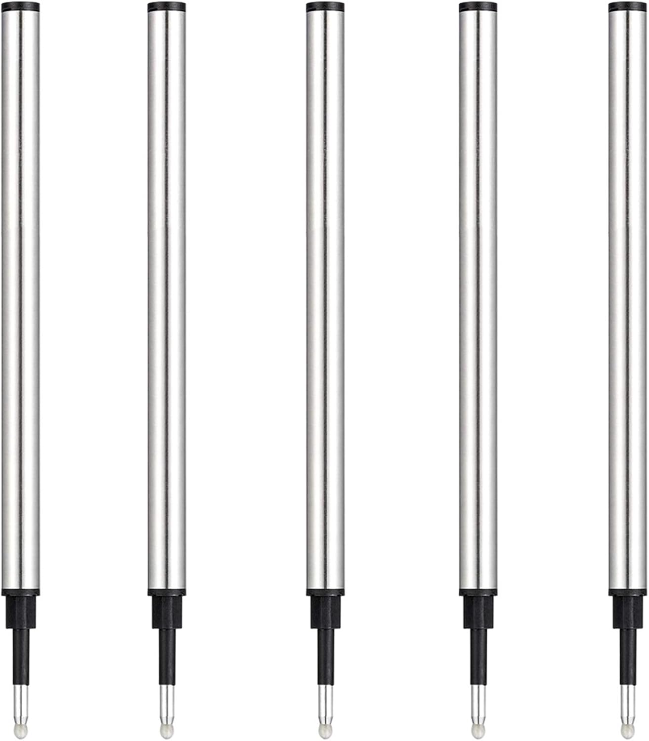 DunBong Rollerball Pen Refills, Roller Ball Fine Point 0.5mm, Red Ink Refill Pack of 5 - Replaceable Ballpoint Pen Refills Medium Point (Black)