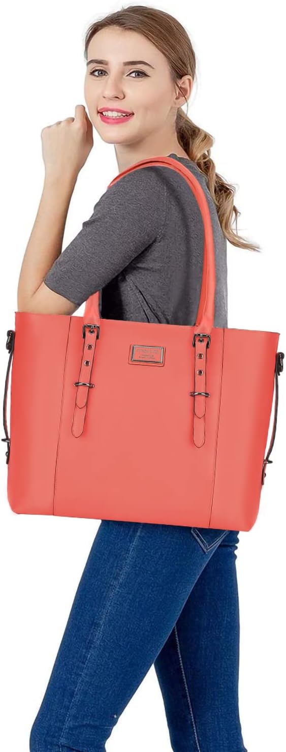 MOSISO PU Leather Laptop Tote Bag for Women, Waterproof Large Capacity Business Work Briefcase Shoulder Laptop Bag