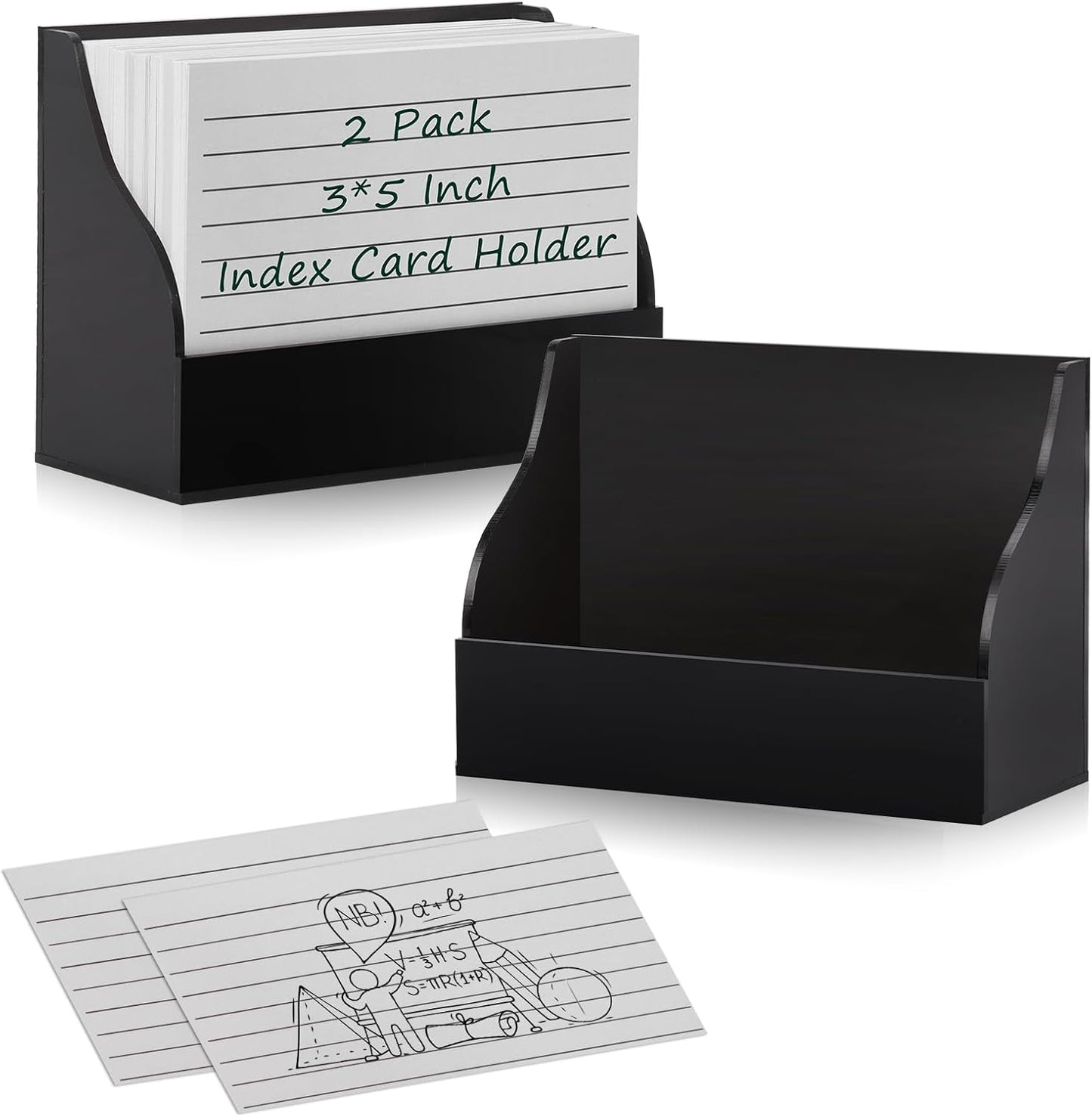2 Pack Black Index Card Holder 3 X 5 Note Card Organizer Acrylic Index Card Box Flash Card Storage Box Postcard Display Stand Business Card Holder Desktop for Business Office(No Card)